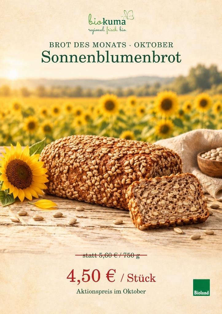 Brot des Monats: Sonnenblumenbrot – Oktober-Angebotsplakat