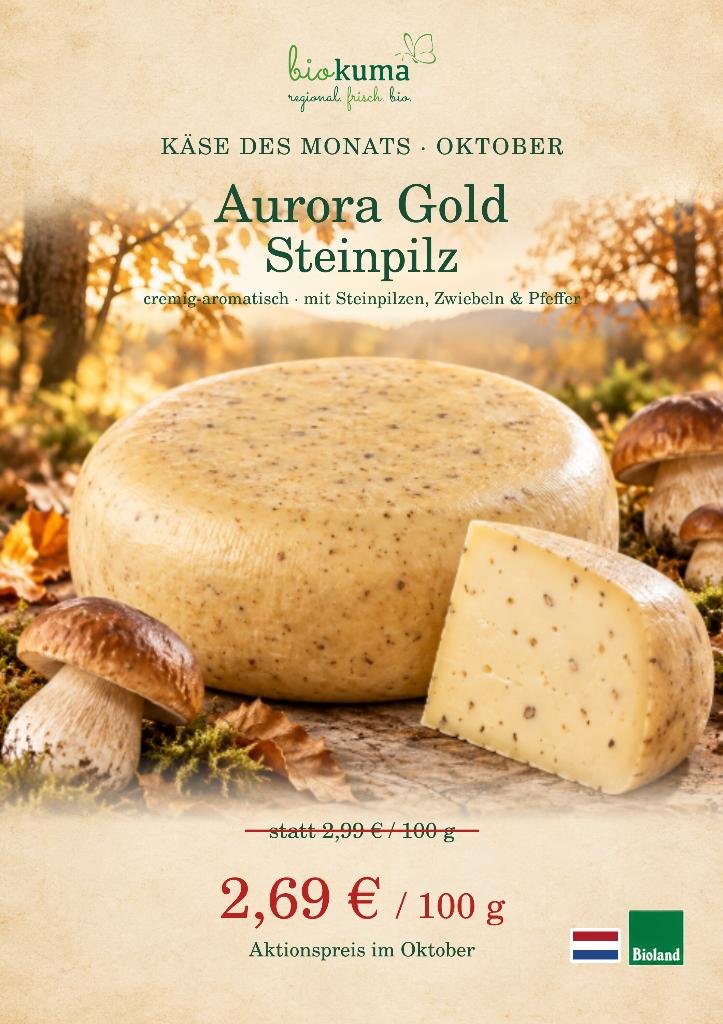 Käse des Monats: Aurora Gold Steinpilz – Oktober-Angebotsplakat