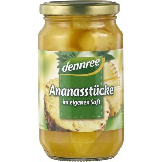 dennree Ananas-Stücke im eigenen Saft, 350 gr Glas