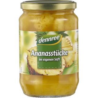 dennree Ananas-Stücke im eigenen Saft, 685 gr Glas