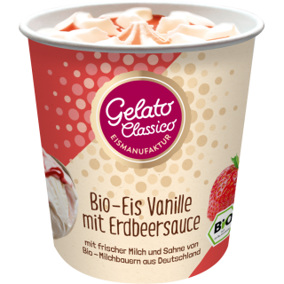 Vanille Eis mit Erdbeersauce